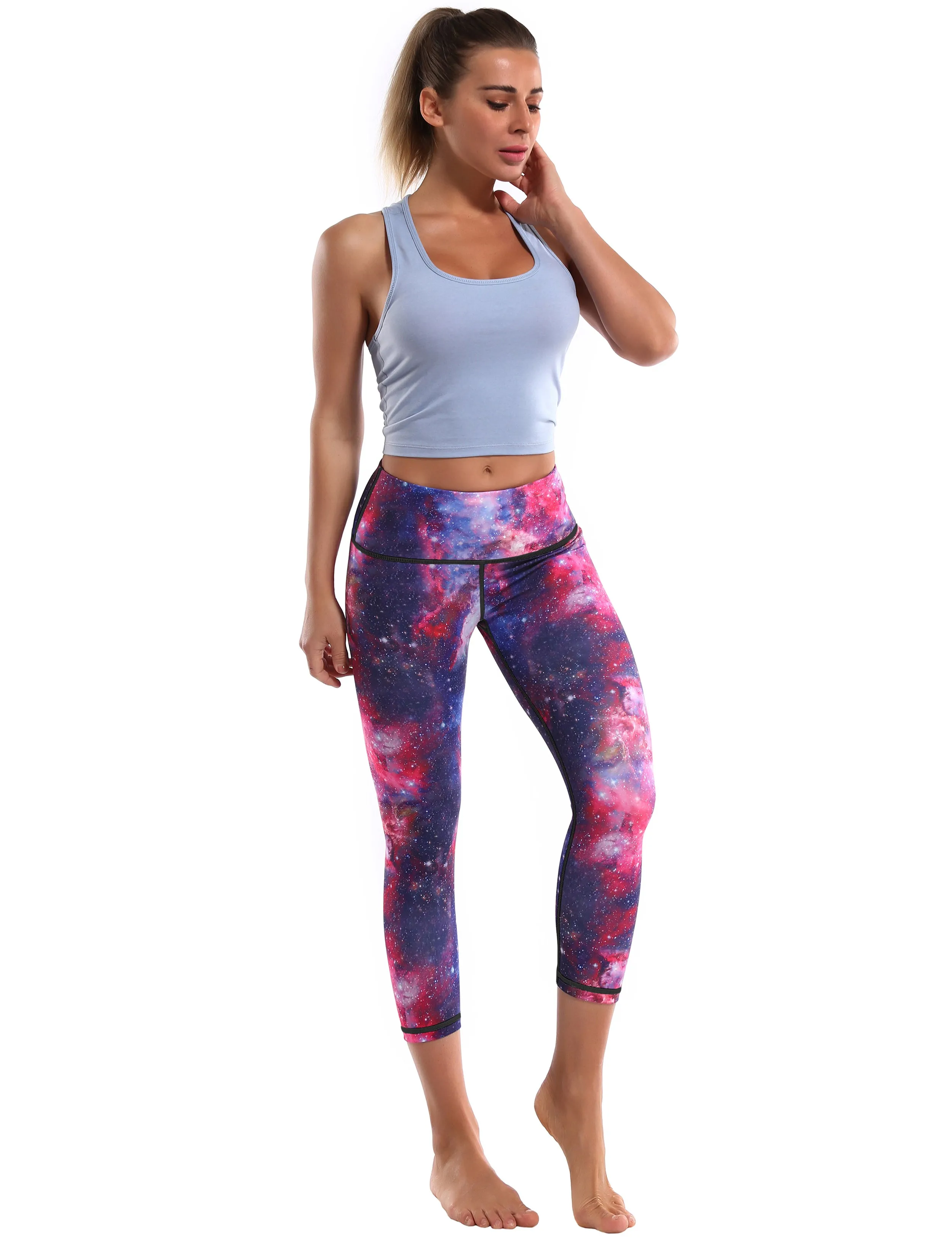 19" High Waist Printed  Crop Tight Capris galaxy