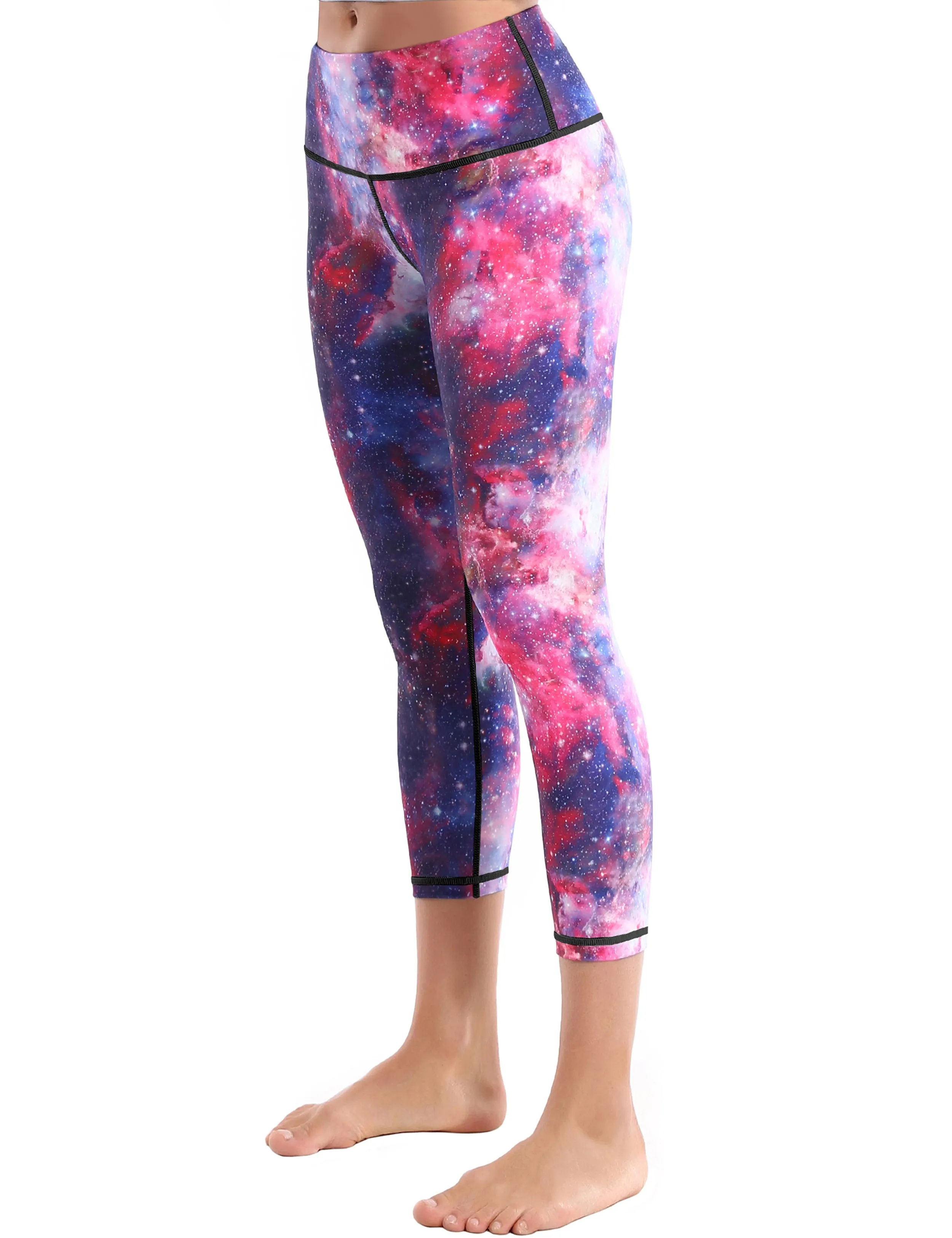 19" High Waist Printed  Crop Tight Capris galaxy