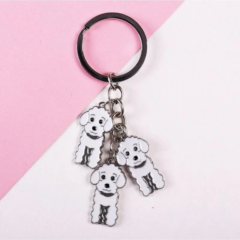 3 Color Poodle Teddy Dog Car Key Chain Fashion Jewelry Pendants for Bags