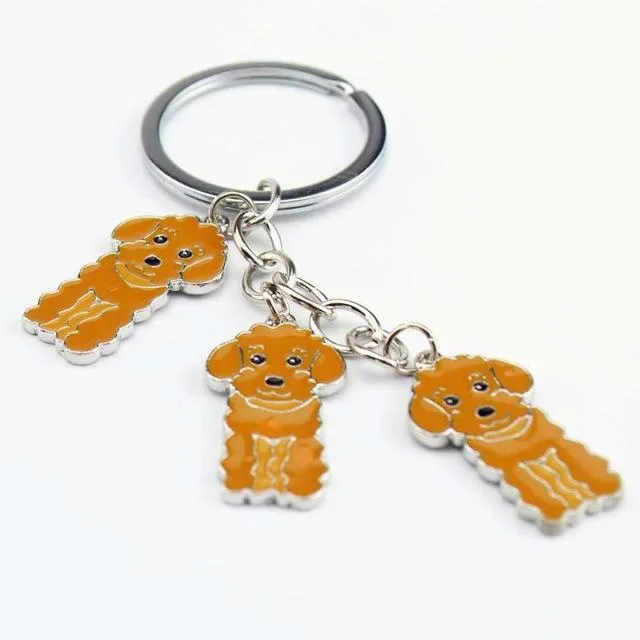 3 Color Poodle Teddy Dog Car Key Chain Fashion Jewelry Pendants for Bags