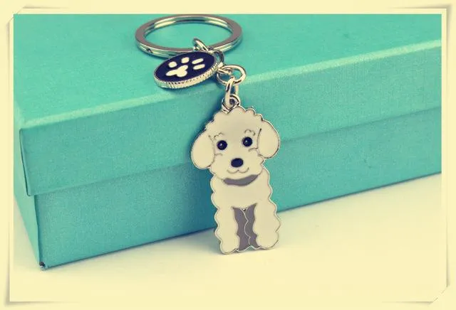 3 Color Poodle Teddy Dog Car Key Chain Fashion Jewelry Pendants for Bags