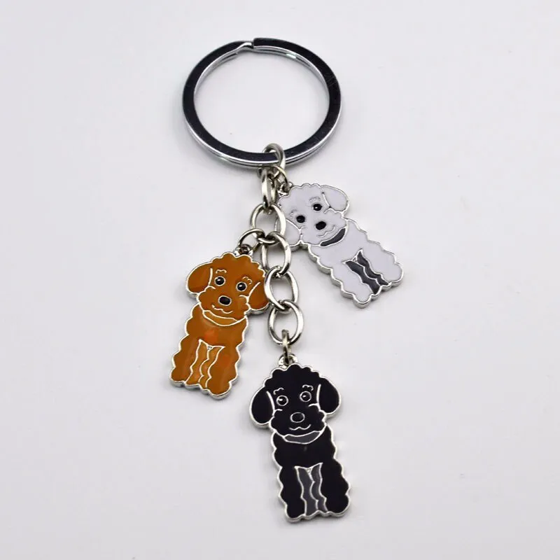 3 Color Poodle Teddy Dog Car Key Chain Fashion Jewelry Pendants for Bags