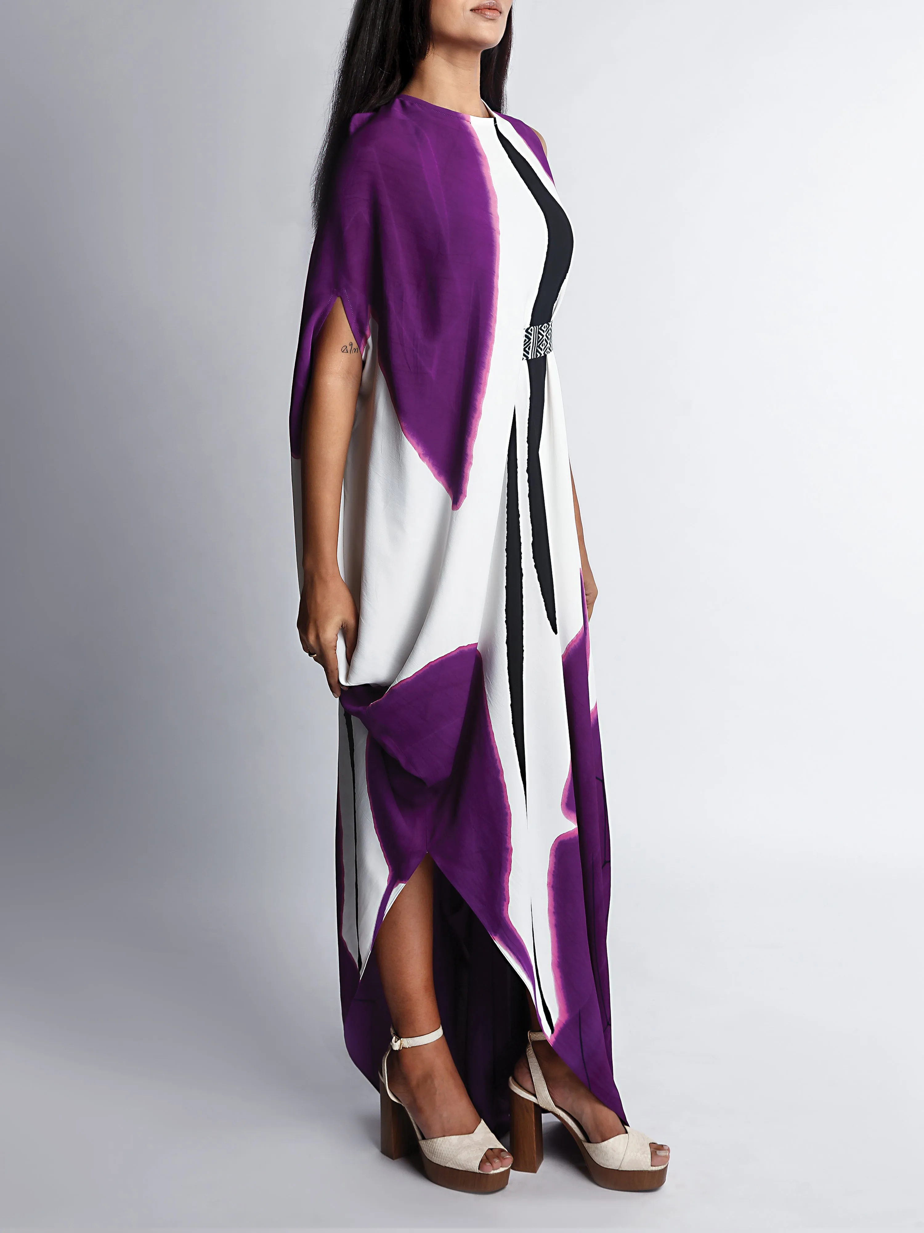 Abstract Printed Sleeveless Drape Dress