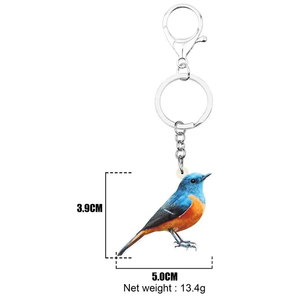 Acrylic Cute Red-flanked Bush Robin Bird Charm Animal Keychains Jewelry