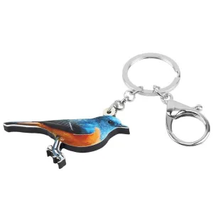 Acrylic Cute Red-flanked Bush Robin Bird Charm Animal Keychains Jewelry