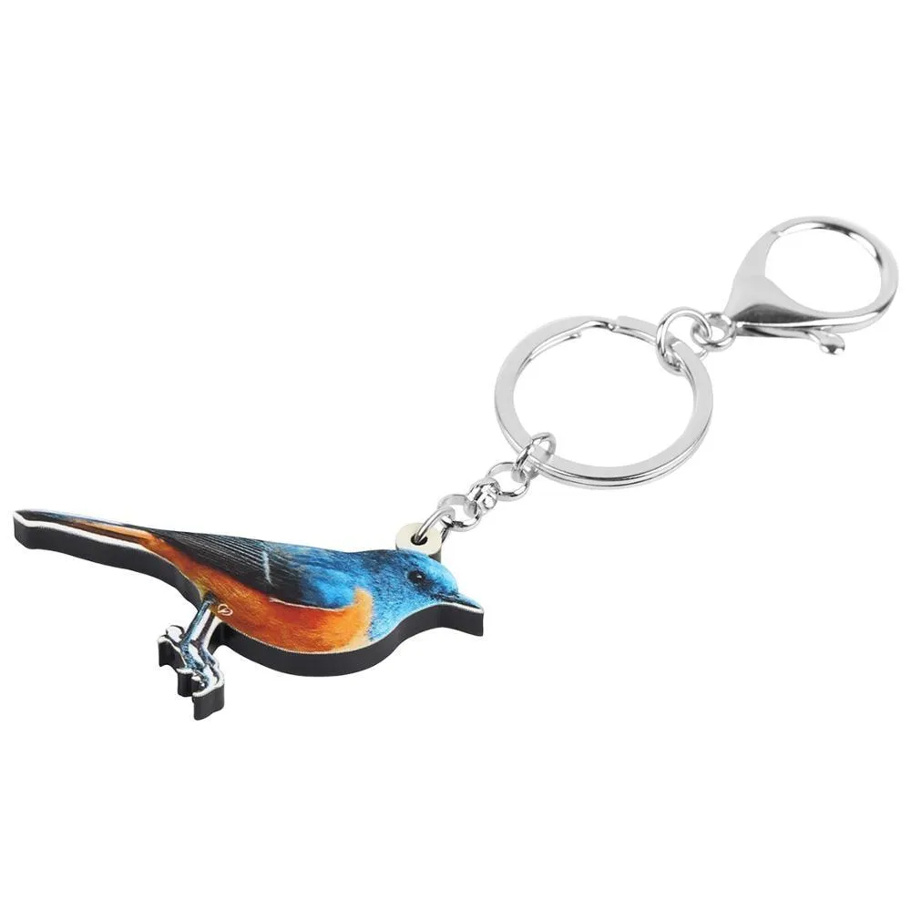 Acrylic Cute Red-flanked Bush Robin Bird Charm Animal Keychains Jewelry