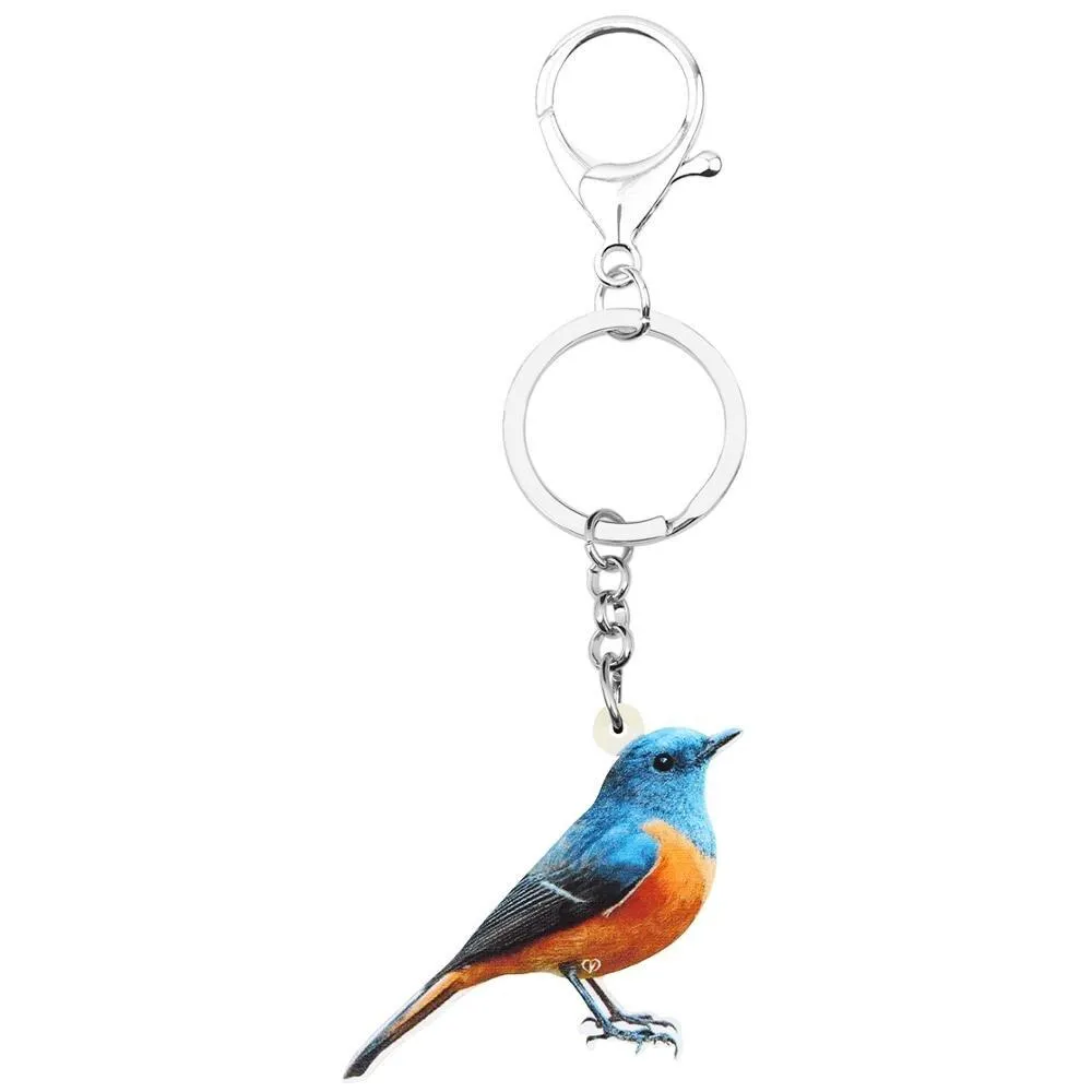 Acrylic Cute Red-flanked Bush Robin Bird Charm Animal Keychains Jewelry