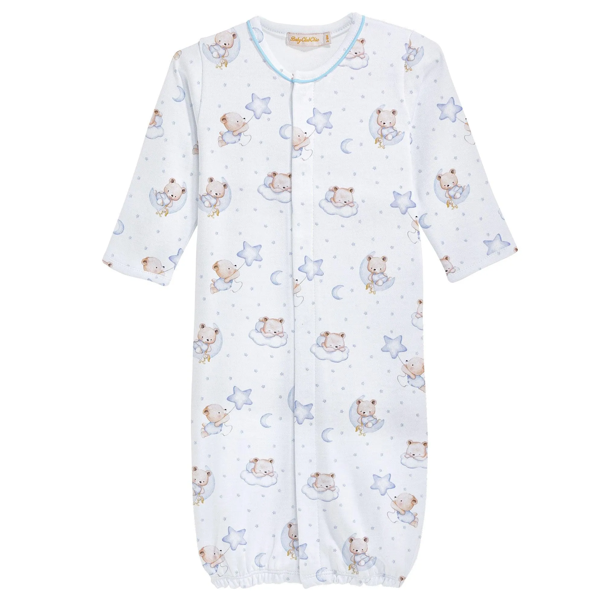 Baby Club Chic Converter Gown with Piping, Sleep Tight Bear Blue