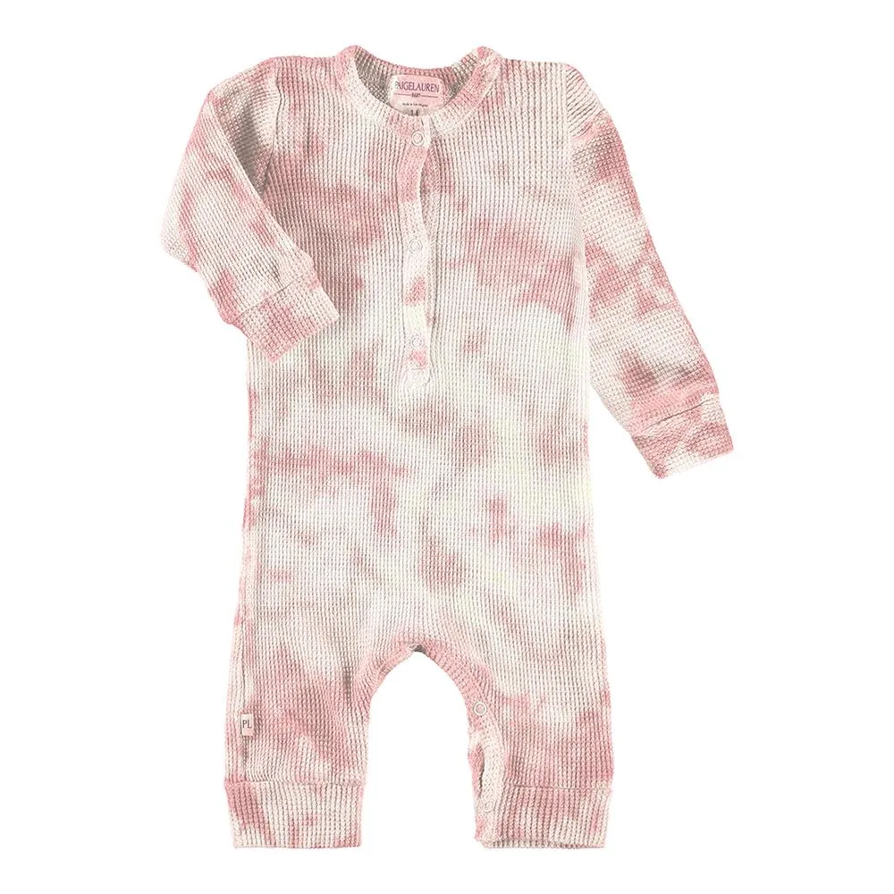 Baby Thermal Henley Coverall tie dye