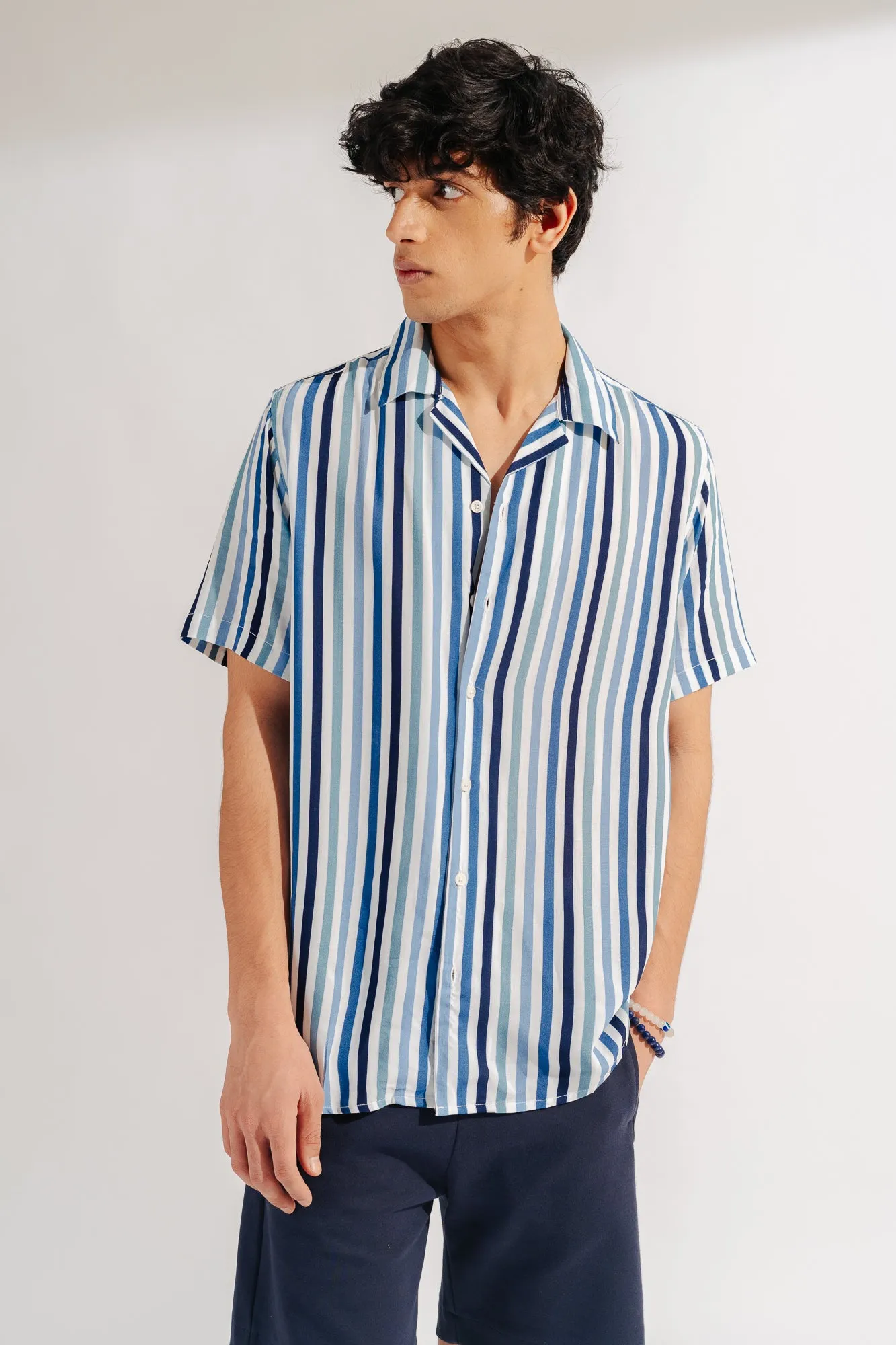 Blue Striped Men's Viscose Shirt