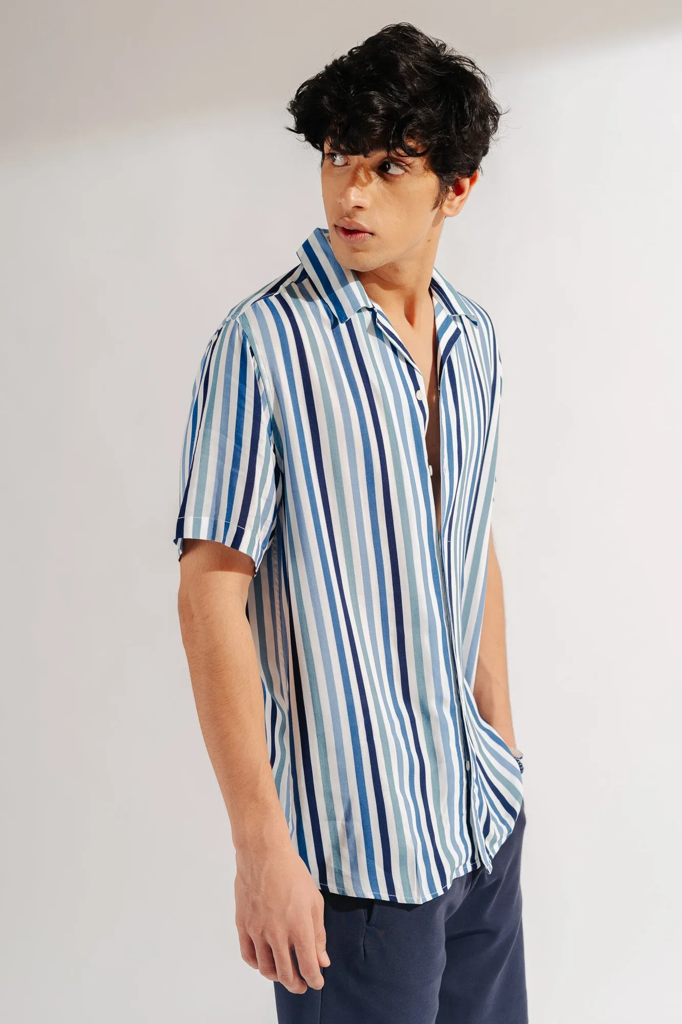 Blue Striped Men's Viscose Shirt