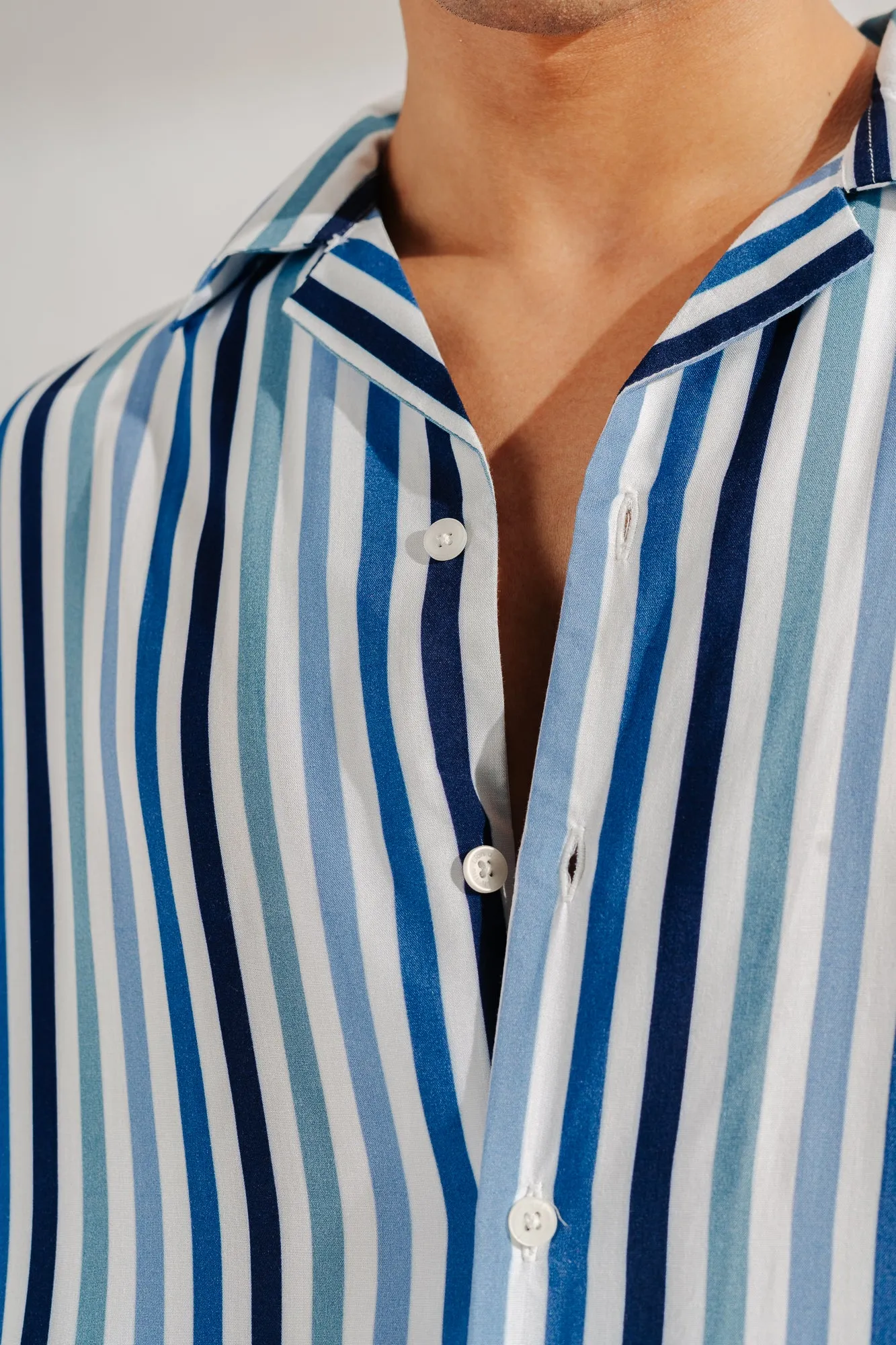 Blue Striped Men's Viscose Shirt