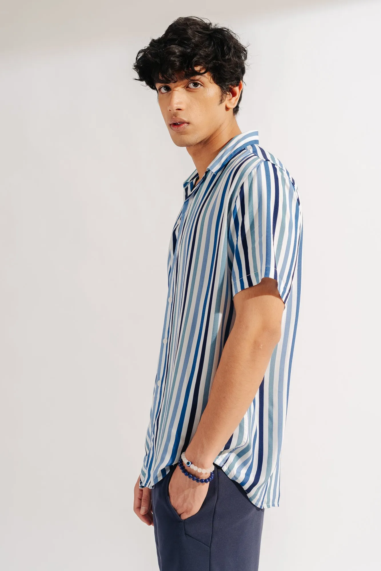 Blue Striped Men's Viscose Shirt