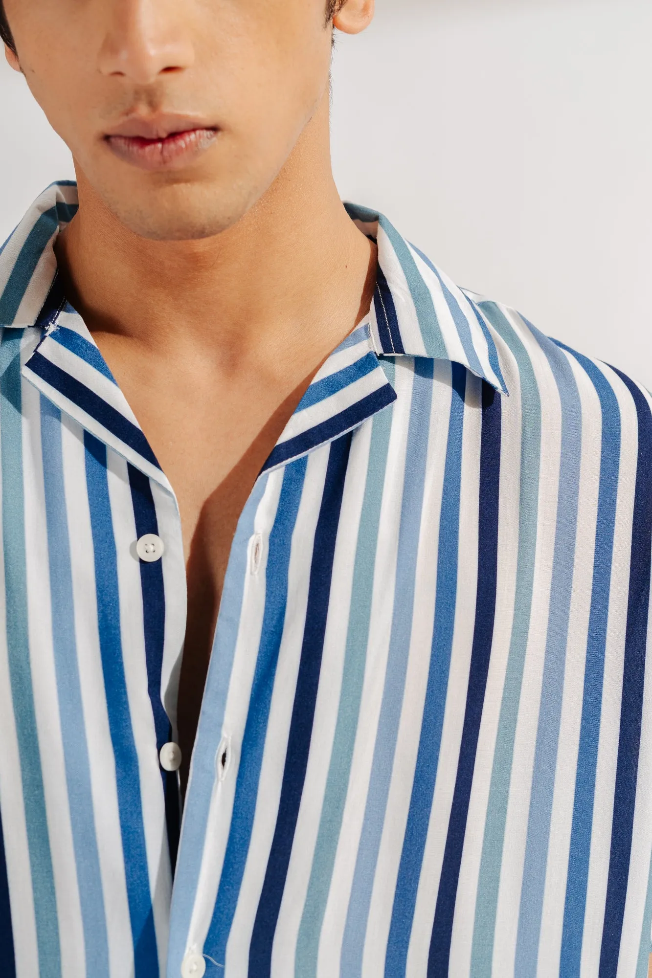 Blue Striped Men's Viscose Shirt