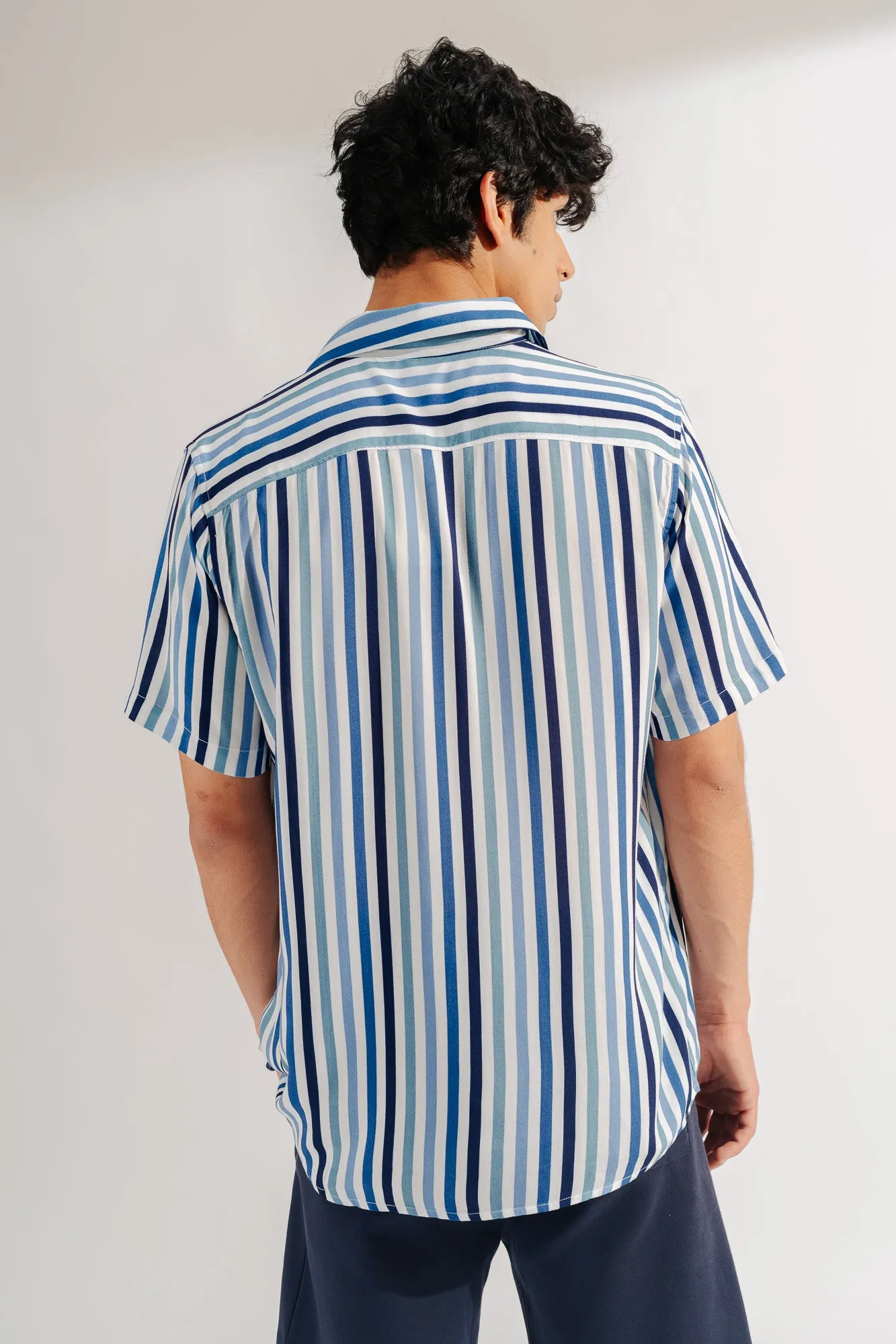 Blue Striped Men's Viscose Shirt