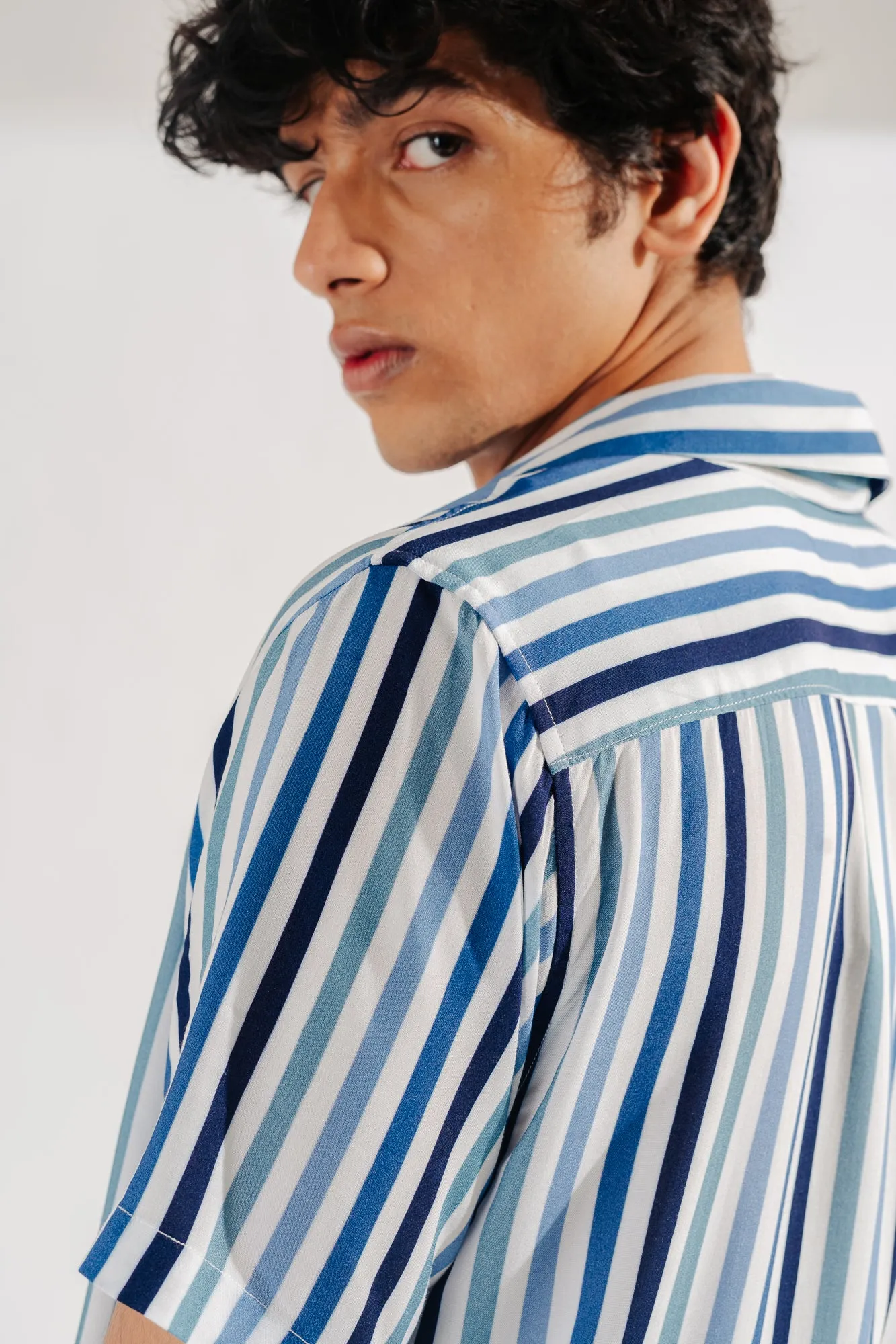 Blue Striped Men's Viscose Shirt