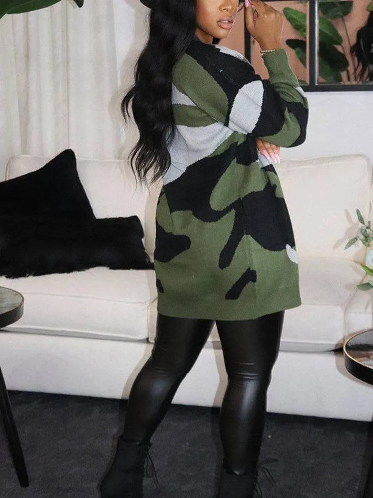 Camouflage Print Sweater Cardigan