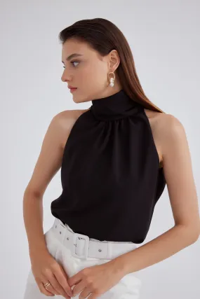 Collared sleeveless Top - BLACK