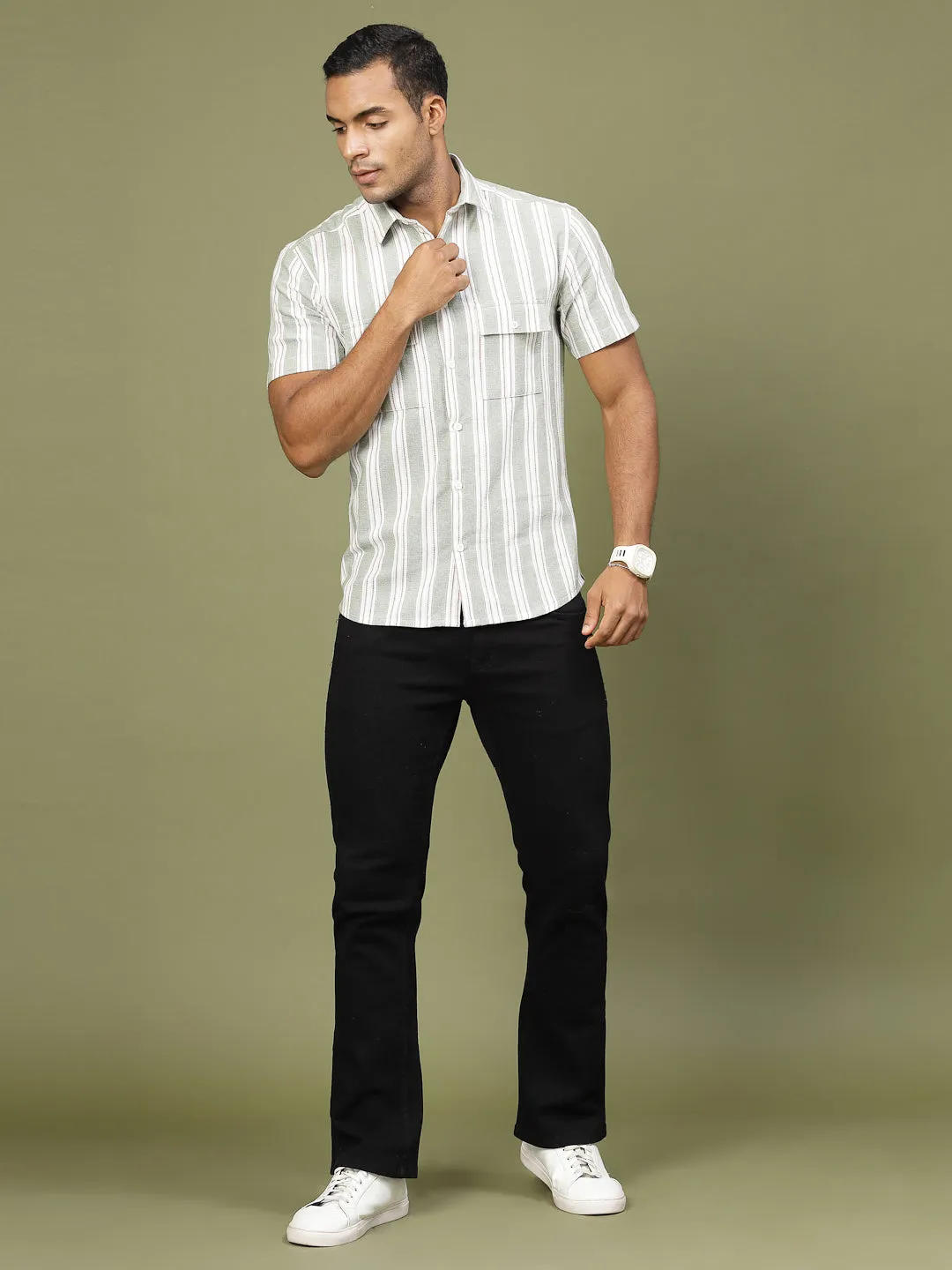 Cotton Stripe Tailored Utility Shirt