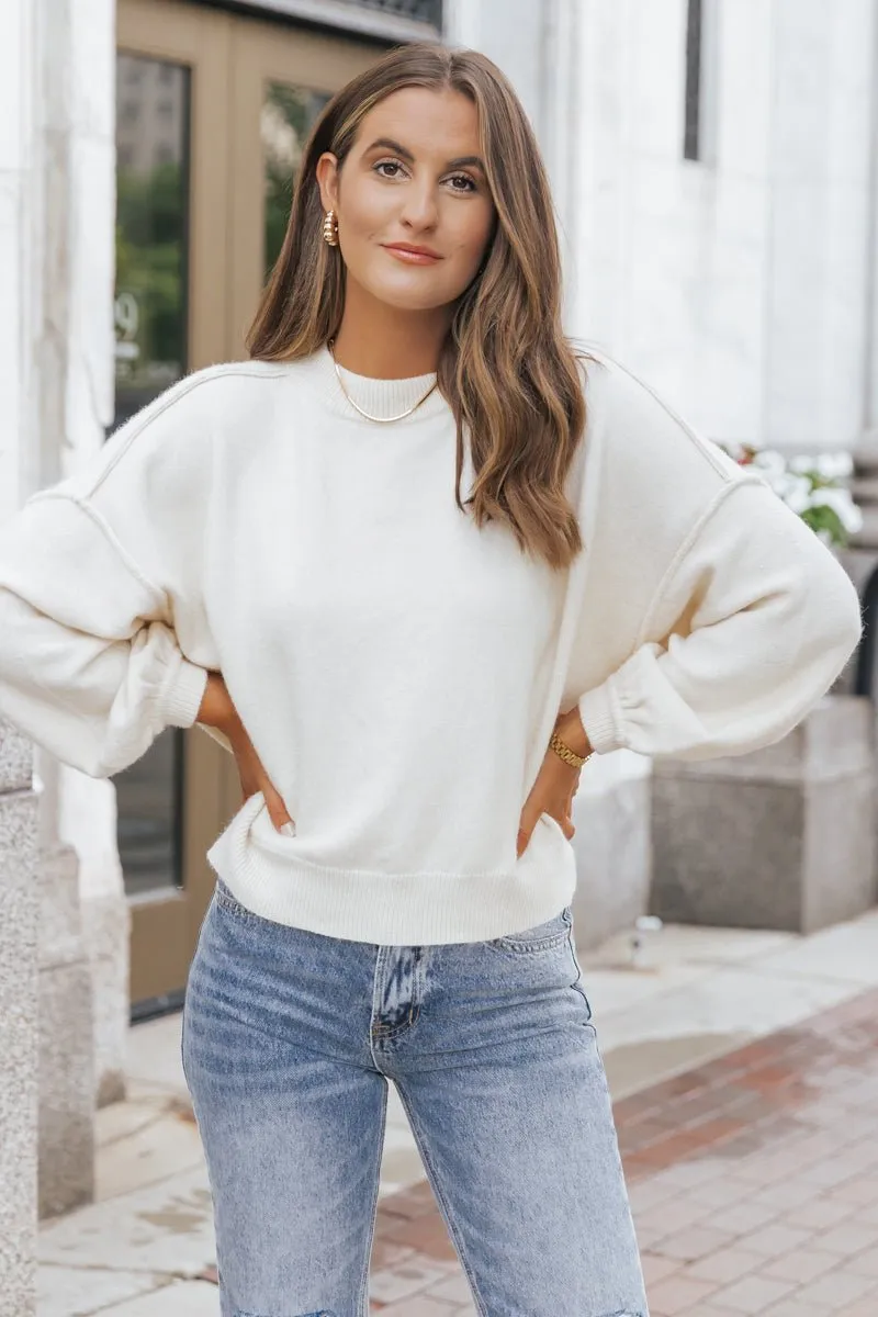 Cozy Long Dolman Sleeve Sweater - Cream