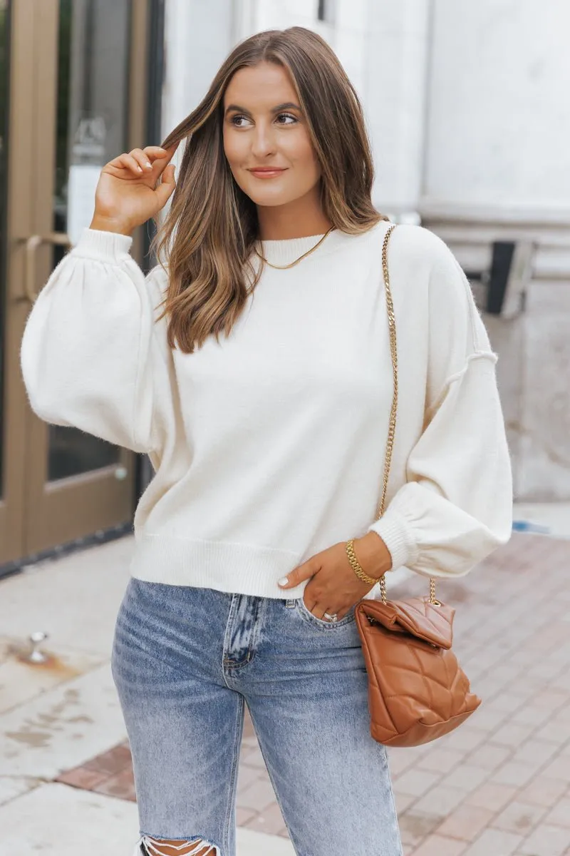 Cozy Long Dolman Sleeve Sweater - Cream