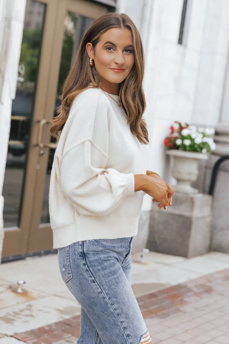 Cozy Long Dolman Sleeve Sweater - Cream