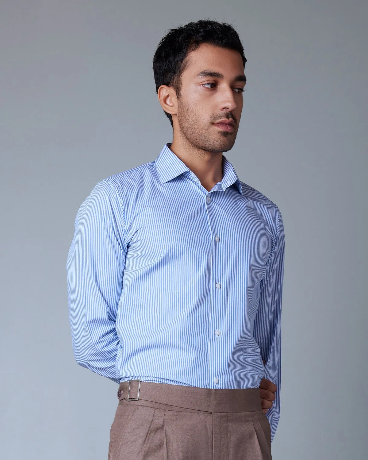 Dark Blue Poplin Striped Shirt