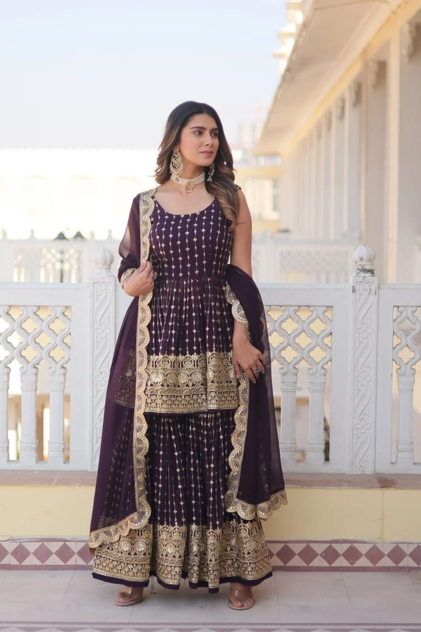 Elevate Stylish Premium Designer Kurti-Gharara With Dupatta Set