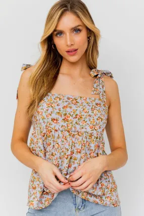 FLORAL SLEEVELESS RUFFLE BOTTOM TOP