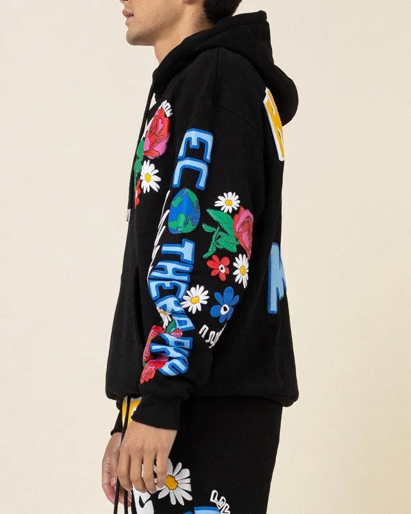 Flower Puff Print Hoodie