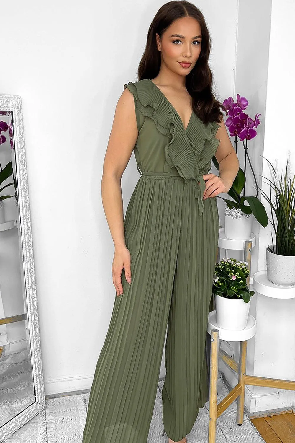 Frilled Front Sleeveless Chiffon Jumpsuit