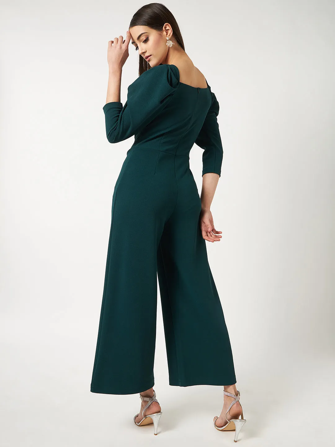 Green Solid Stylish Jumpsuit With Cowl Sleeves