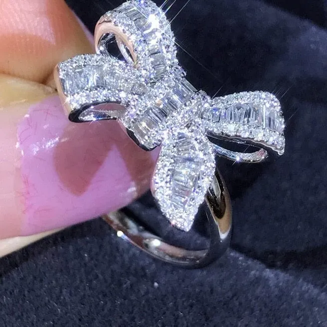 Korean Stylish Princess Bowknot Diamond Ring - 925 Sterling Silver 925