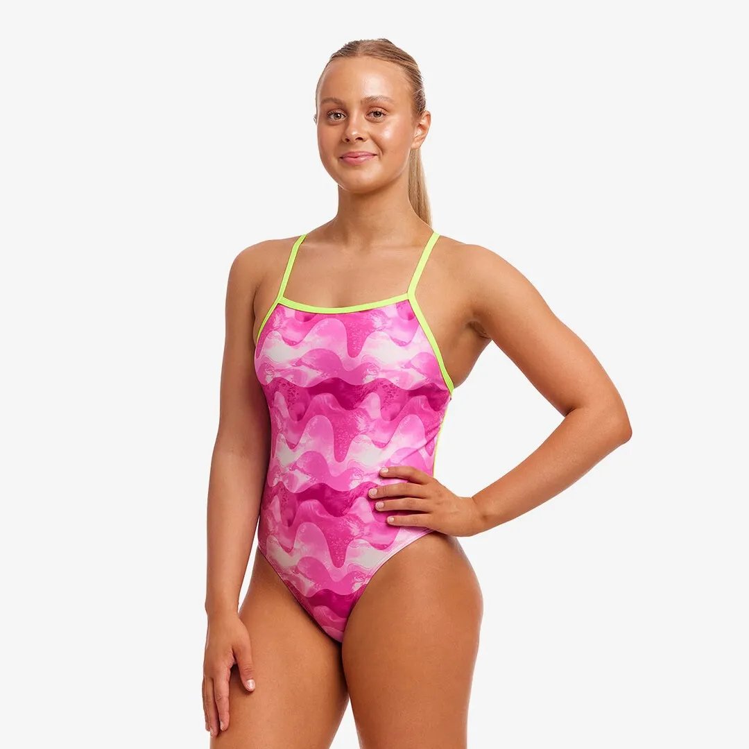 Ladies Tie Me Tight One Piece - Pink Caps