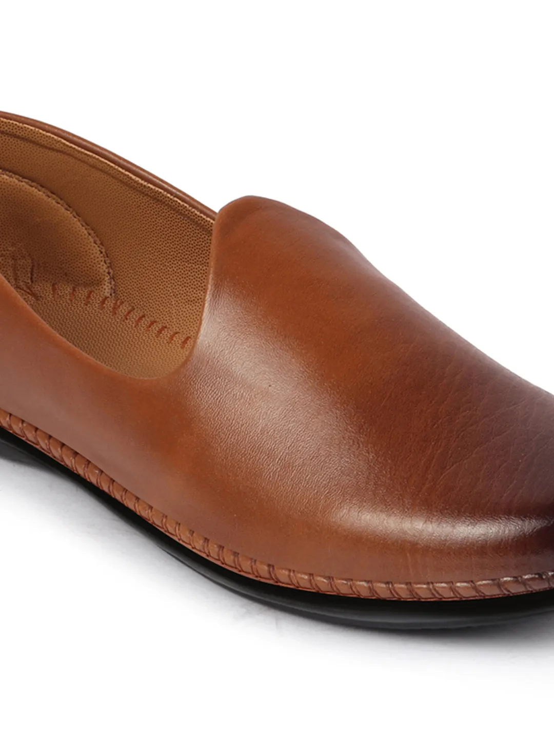 Men Tan Ethnic Slip On Stylish Stitched Jutis