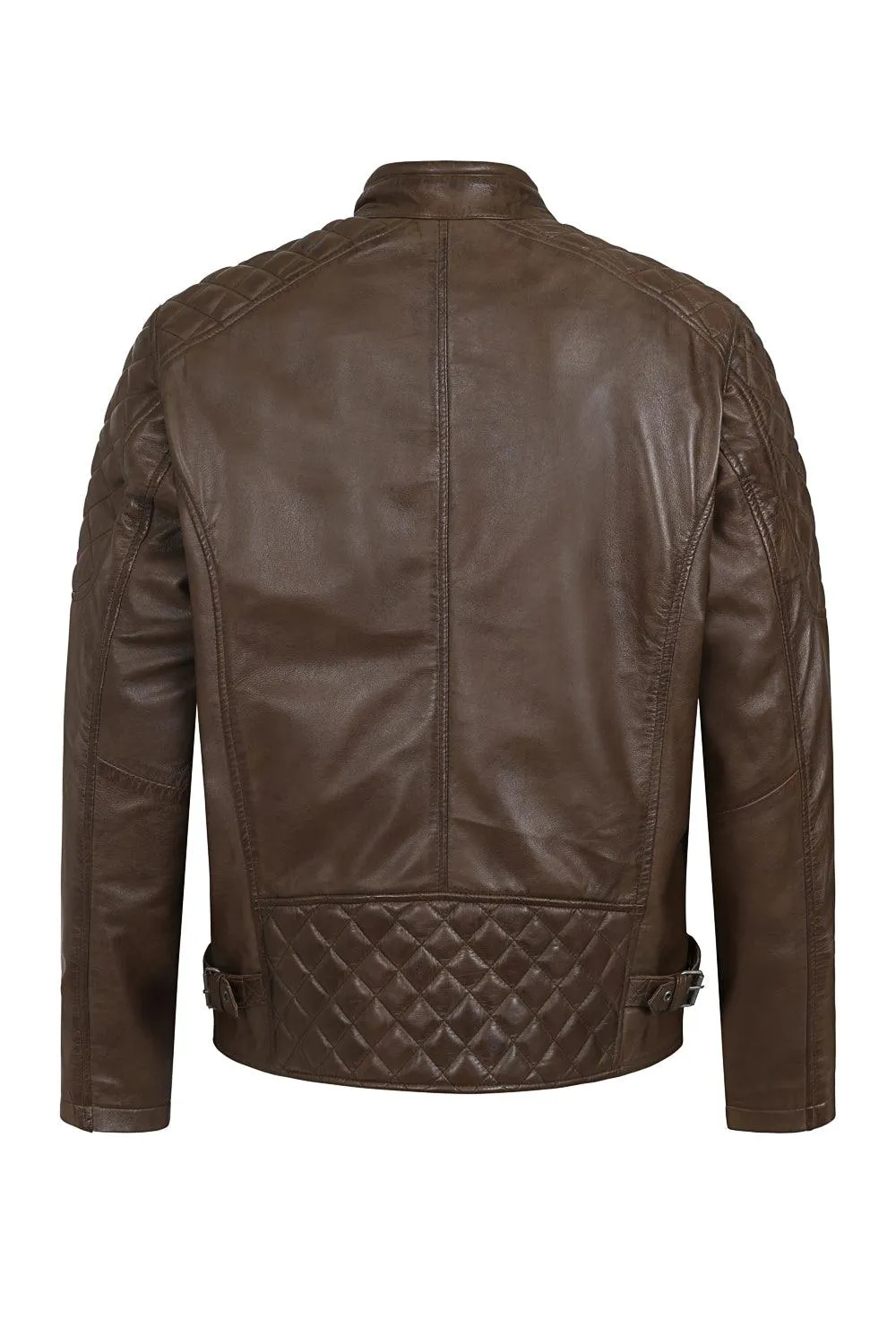 Men's Brown Stylish Real Leather Biker Jacket - 'DAVID'