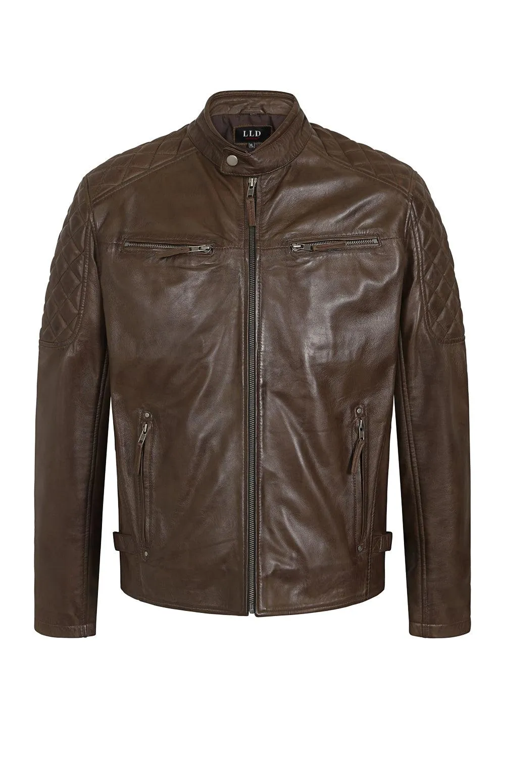 Men's Brown Stylish Real Leather Biker Jacket - 'DAVID'