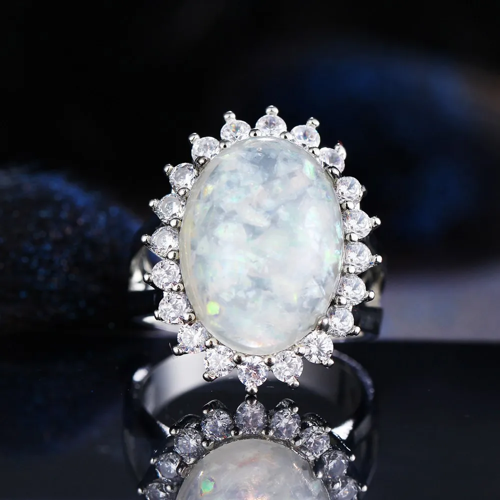 Natural Opal Stone Crystal Silver Color Stylish Ring