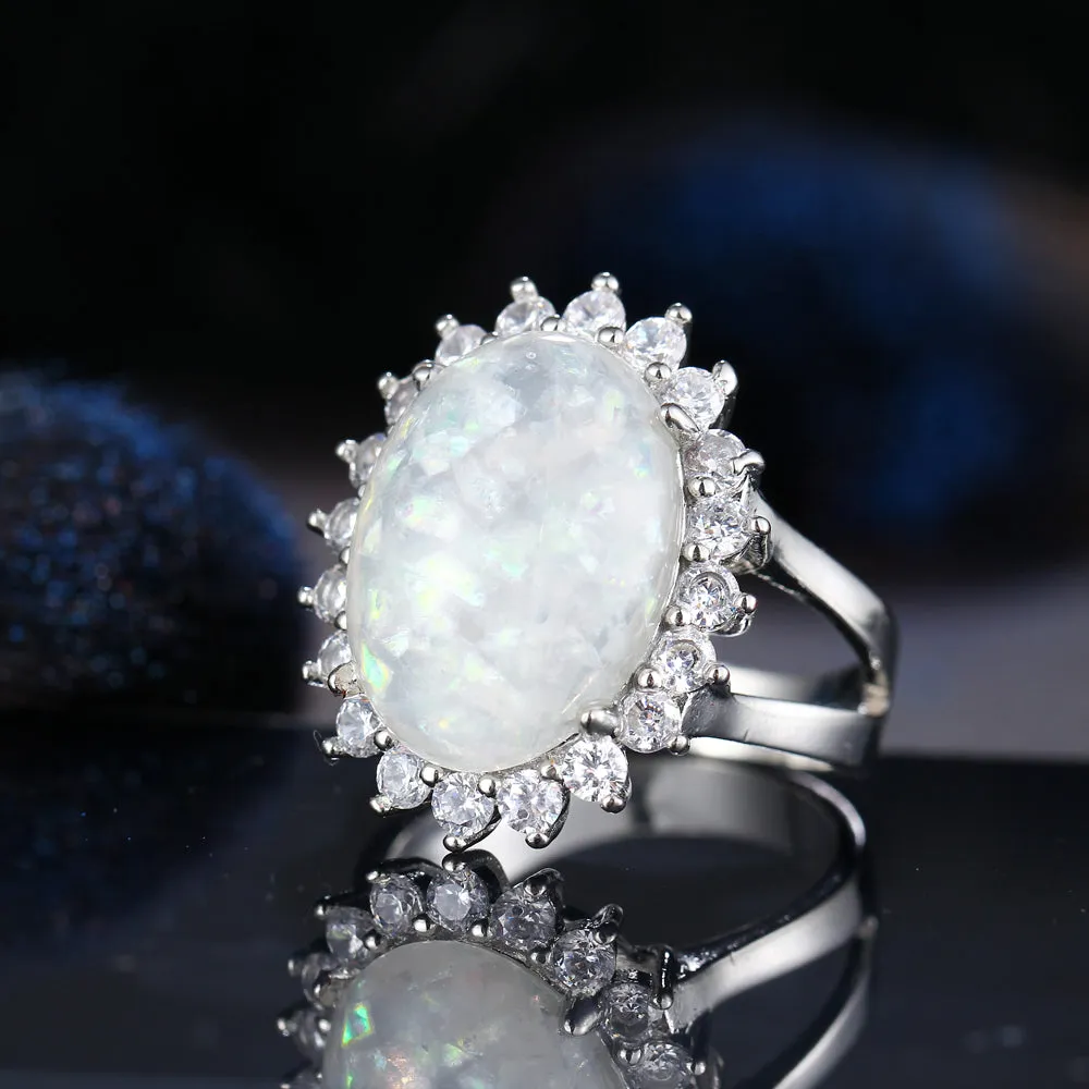 Natural Opal Stone Crystal Silver Color Stylish Ring