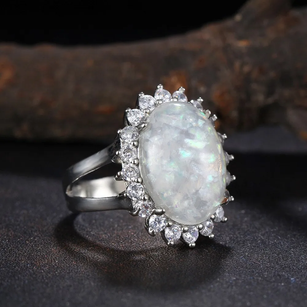 Natural Opal Stone Crystal Silver Color Stylish Ring