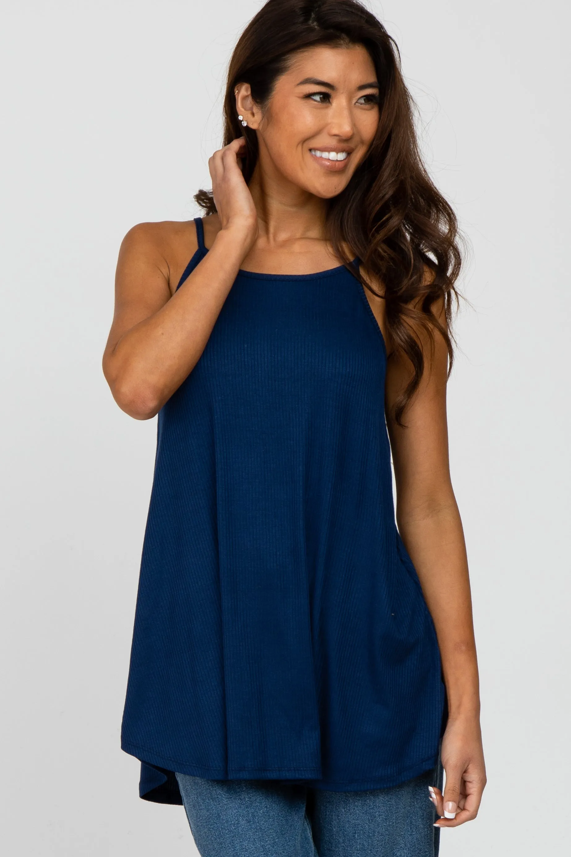 Navy Ribbed Sleeveless Top