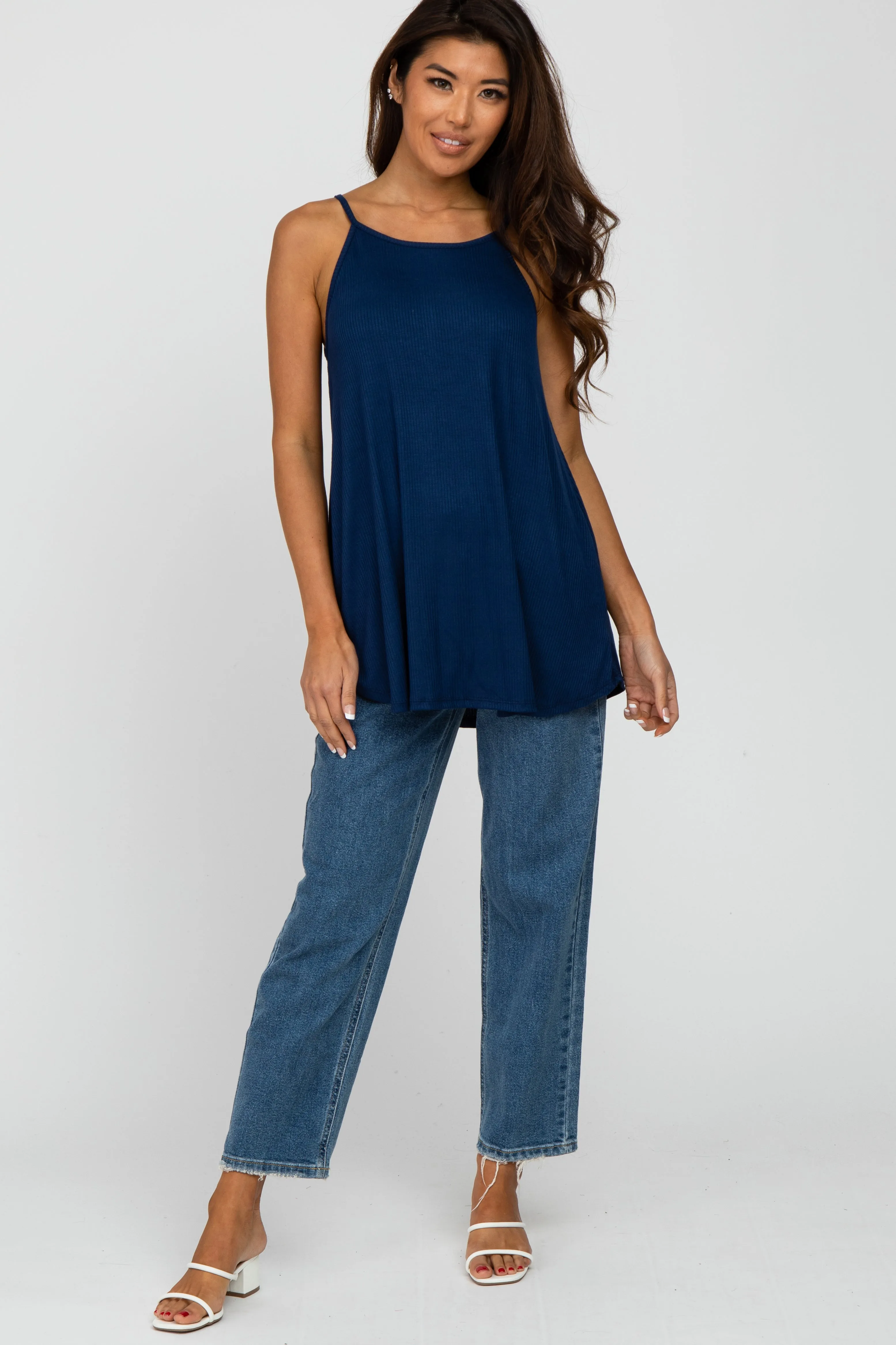 Navy Ribbed Sleeveless Top