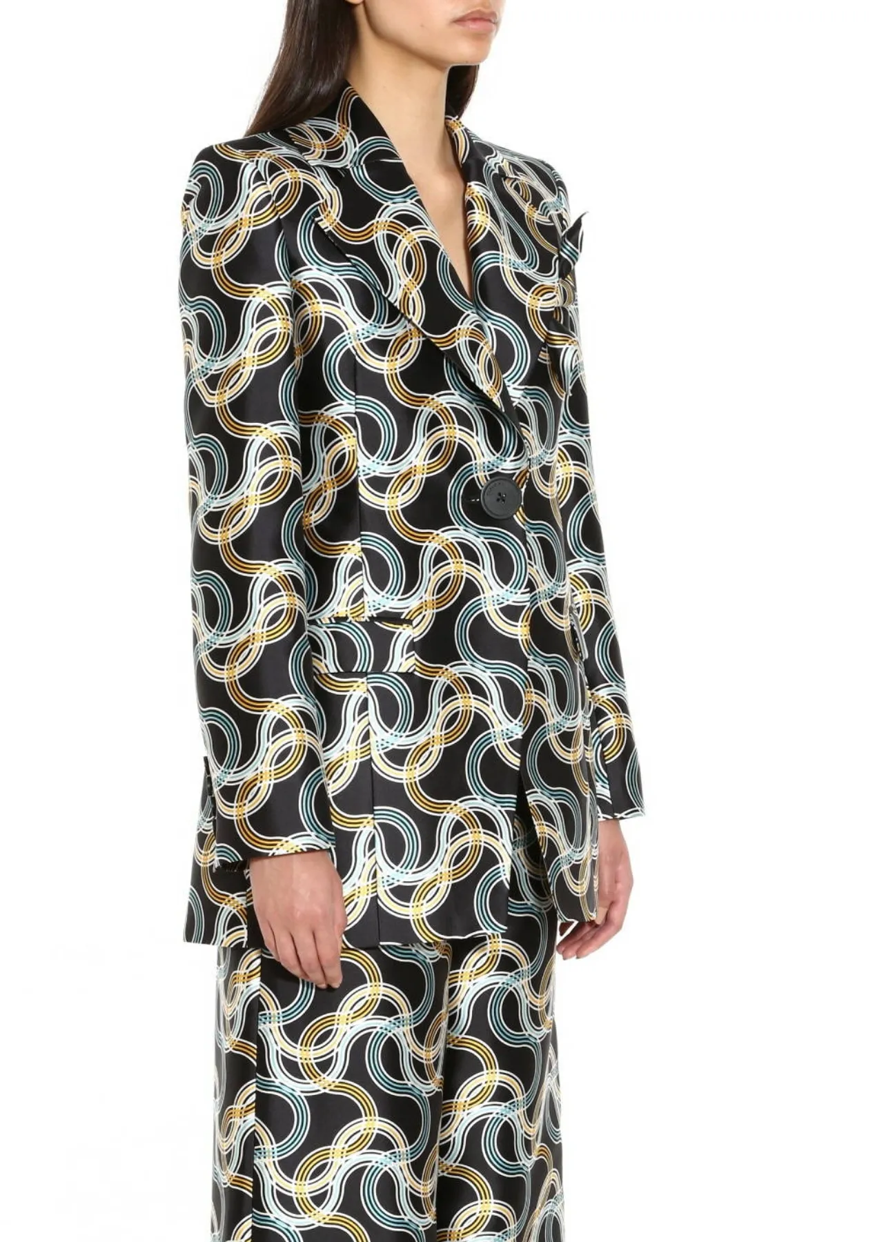 Pasta Print Silk Mikado Tailored Blazer in Black