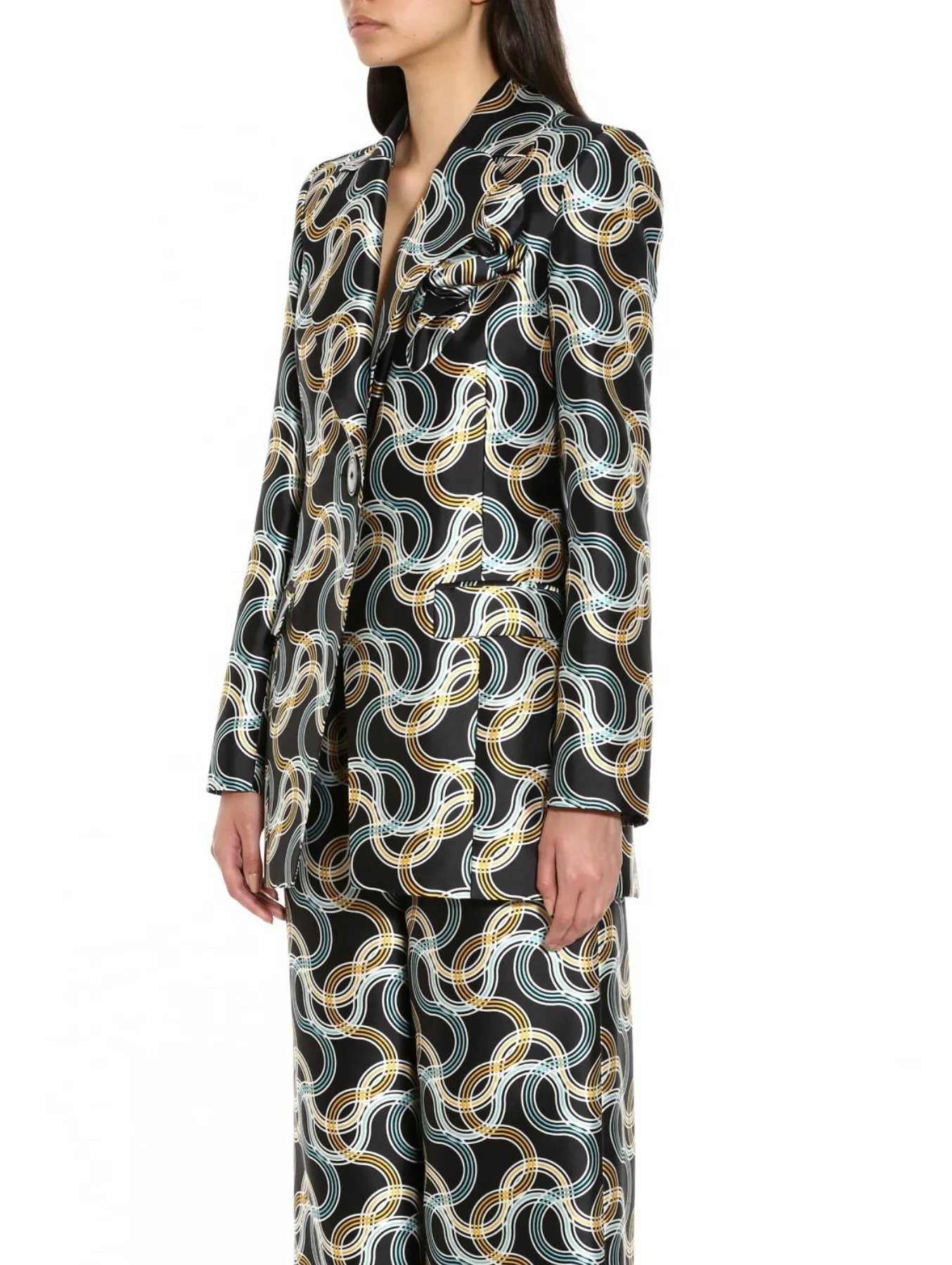 Pasta Print Silk Mikado Tailored Blazer in Black