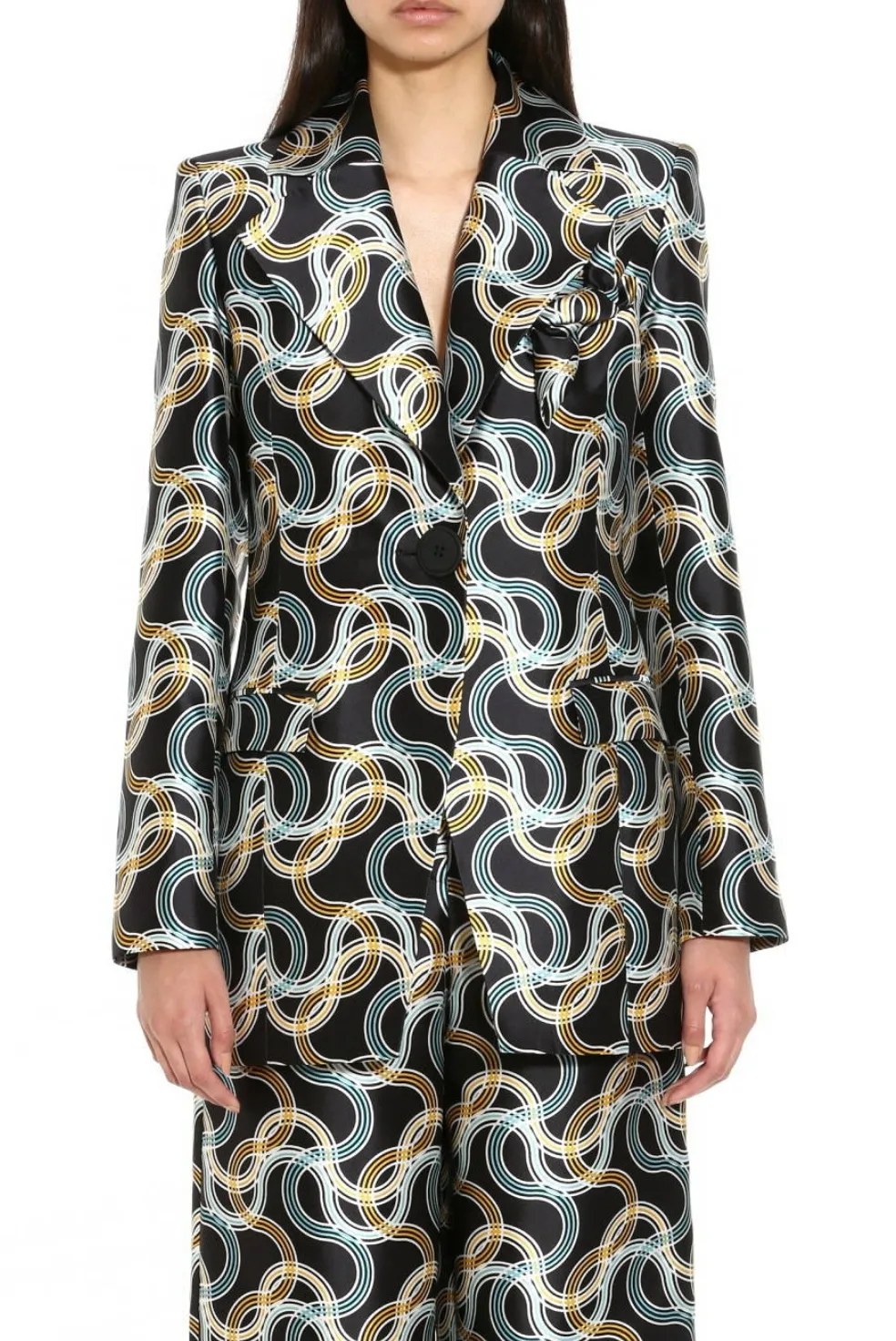 Pasta Print Silk Mikado Tailored Blazer in Black