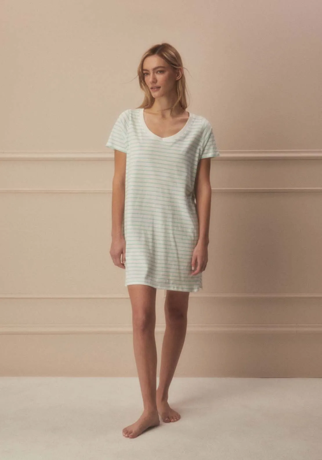 Short Sleeve Striped Nightdress