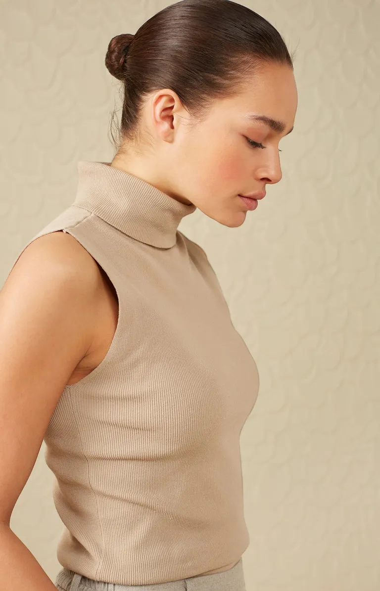 Sleeveless High Neckline Sweater