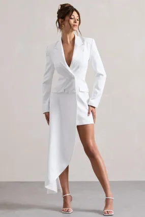 Spiral | White Tailored Blazer Mini Dress With Asymmetric Hem