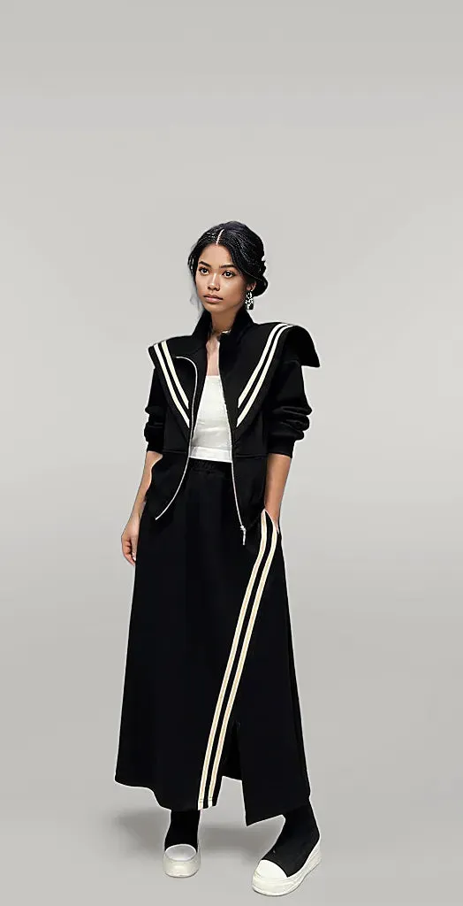 Sporty Two Piece  - Skirt & Jacket Set Black