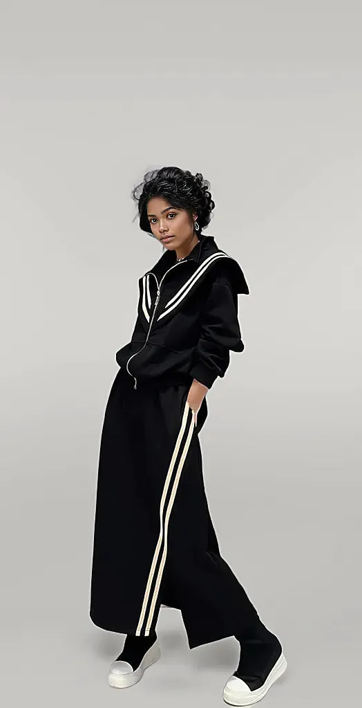 Sporty Two Piece  - Skirt & Jacket Set Black